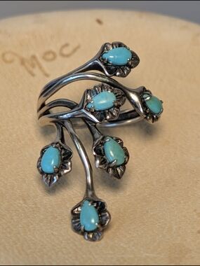 Sterling Silver Sleeping Beauty Turquoise Floral Ring